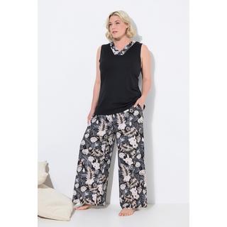 Ulla Popken Pigiama Stampa Foglie Scollo a V Senza Maniche Tasche  