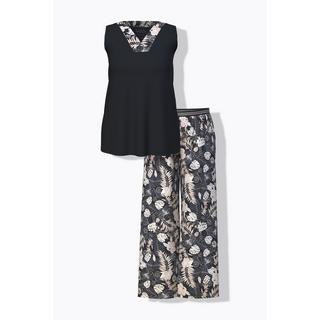 Ulla Popken Pigiama Stampa Foglie Scollo a V Senza Maniche Tasche  