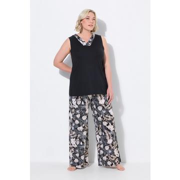 Pigiama dal taglio smanicato con foglie, scollo a V e tasche