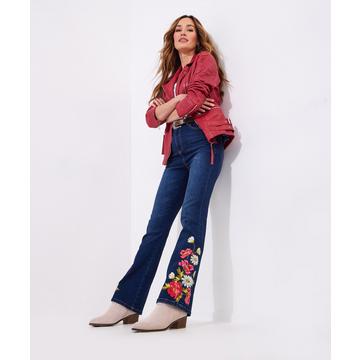 Bootcut-Jeans mit Blumenstickerei