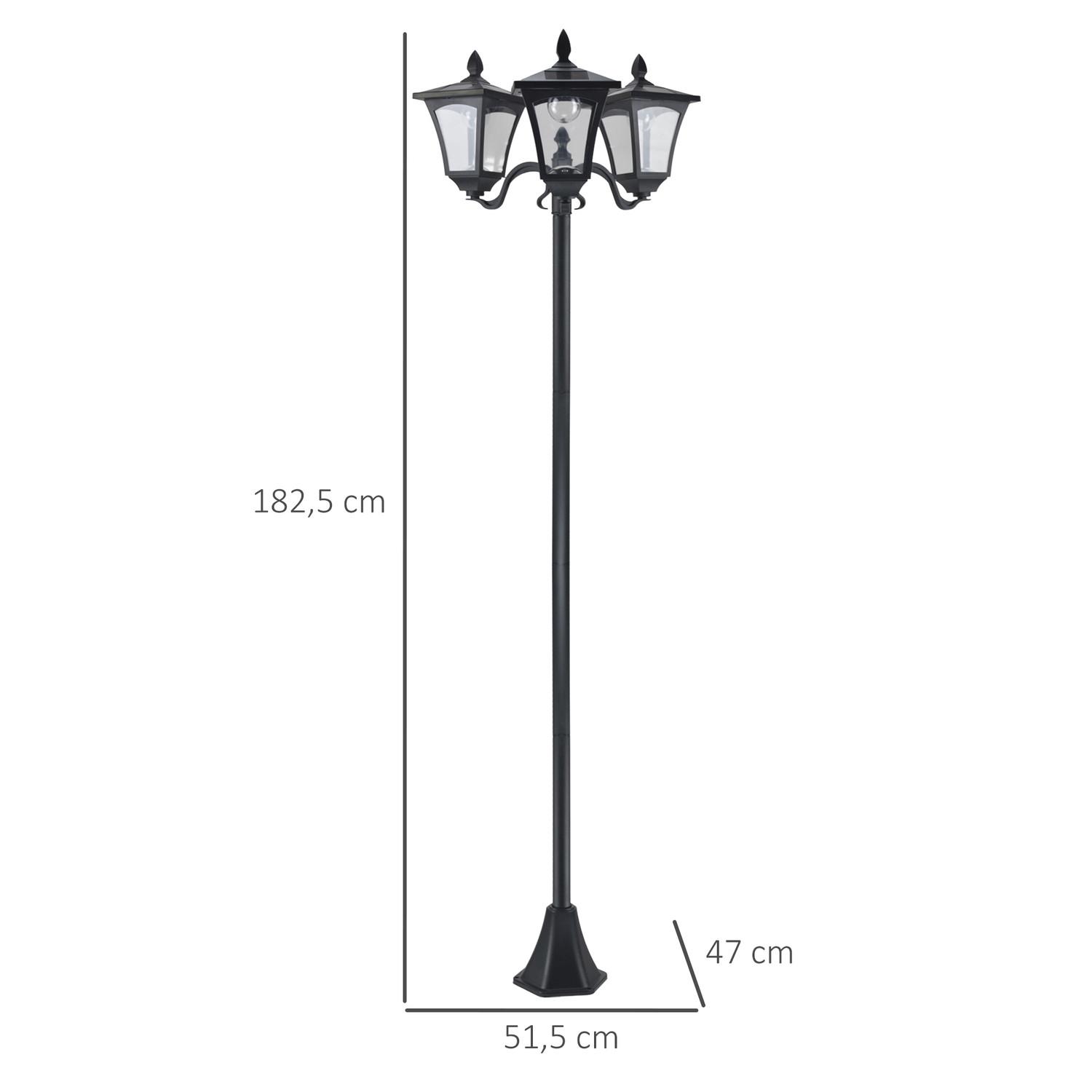 Northio Lanterna solare da giardino con 3 fiamme, lanterna solare, lampada da vialetto con LED, 120 lumen, IP44 201, acciaio inossidabile, nero, 51,5 x 47 x 182,5 cm  