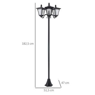 Northio Lanterna solare da giardino con 3 fiamme, lanterna solare, lampada da vialetto con LED, 120 lumen, IP44 201, acciaio inossidabile, nero, 51,5 x 47 x 182,5 cm  