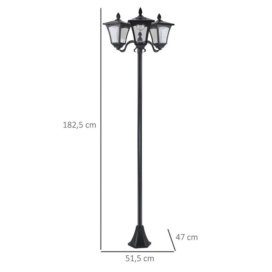 Northio Lanterne solaire de jardin à 3 flammes, lanterne solaire, éclairage de chemin avec LED, 120 lumens, IP44 201, acier inoxydable, noir, 51,5 x 47 x 182,5 cm  