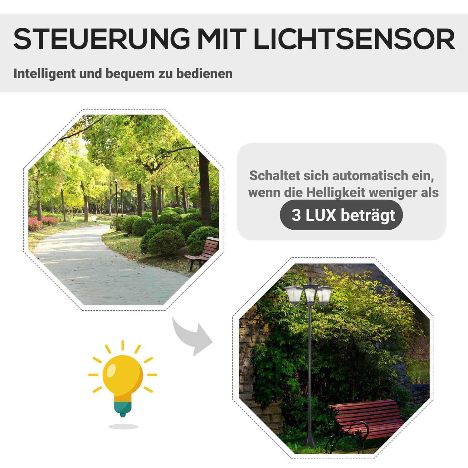 Northio Solar Gartenlaterne mit 3 flammig Laterne Solarlaterne Wegleuchte mit LED 120 Lumen IP44 201 Edelstahl Schwarz 51,5 x 47 x 182,5 cm  