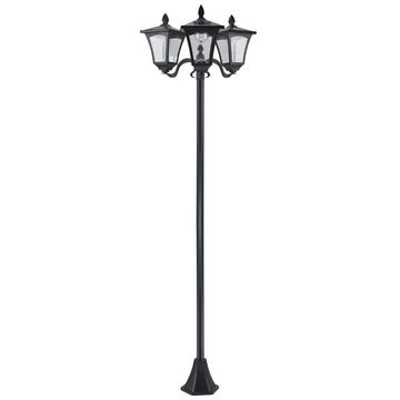 Lanterne solaire de jardin à 3 flammes, lanterne solaire, éclairage de chemin avec LED, 120 lumens, IP44 201, acier inoxydable, noir, 51,5 x 47 x 182,5 cm