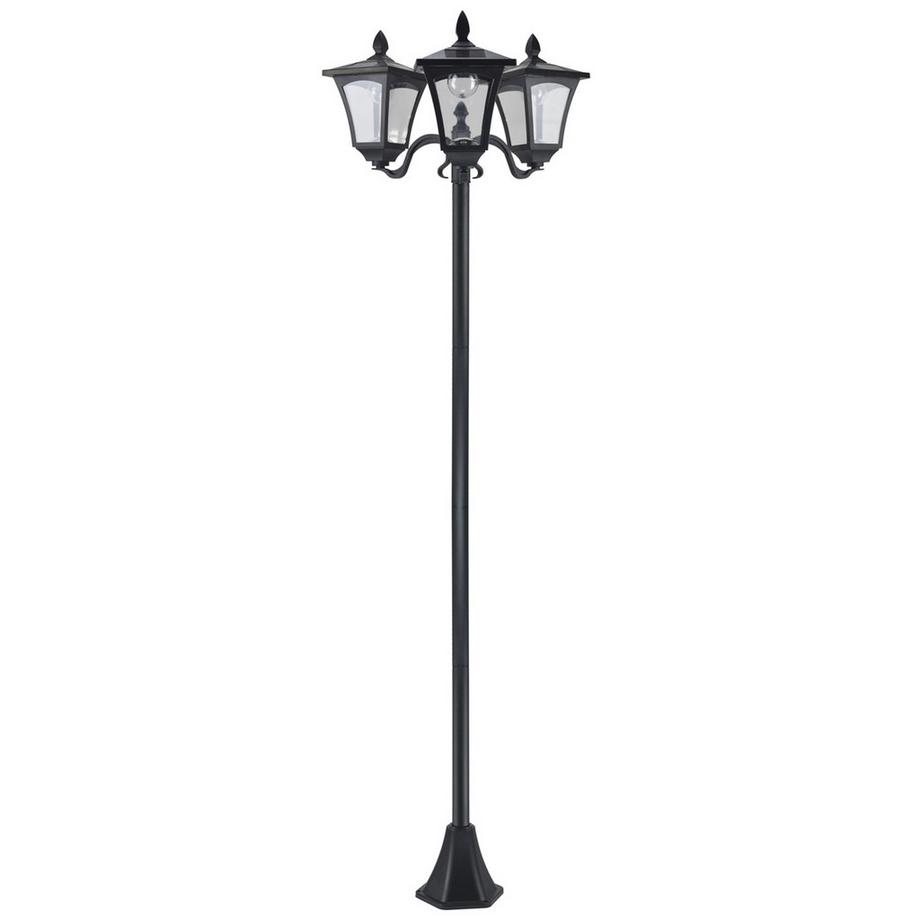 Lanterne solaire de jardin à 3 flammes, lanterne solaire, éclairage de chemin avec LED, 120 lumens, IP44 201, acier inoxydable, noir, 51,5 x 47 x 182,5 cm