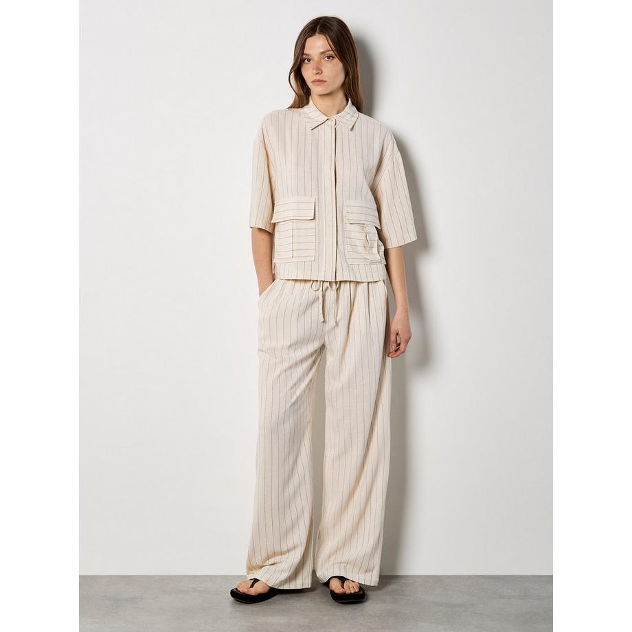 APRICOT Pantalon large en lin mélangé à fines rayures  