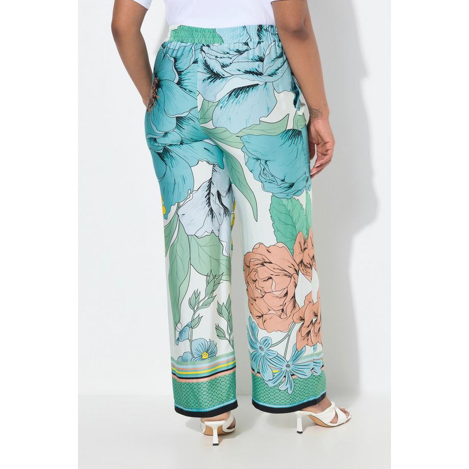 Ulla Popken Hose Blüten Weites Bein Elastikbund  