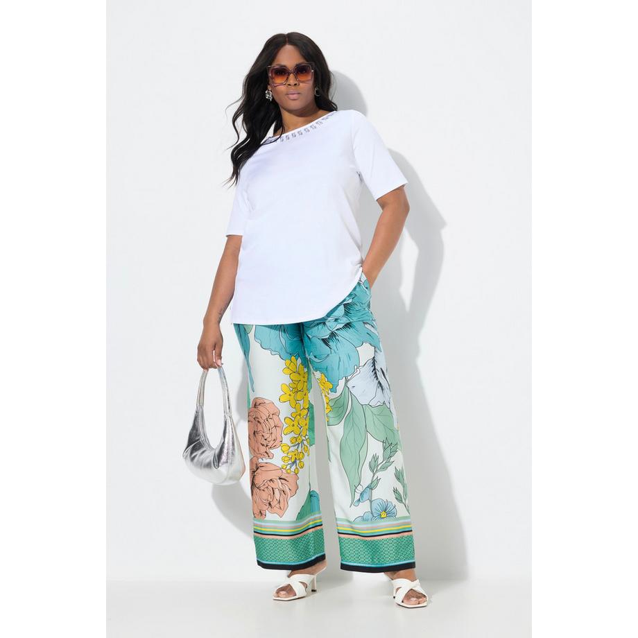 Ulla Popken Hose Blüten Weites Bein Elastikbund  