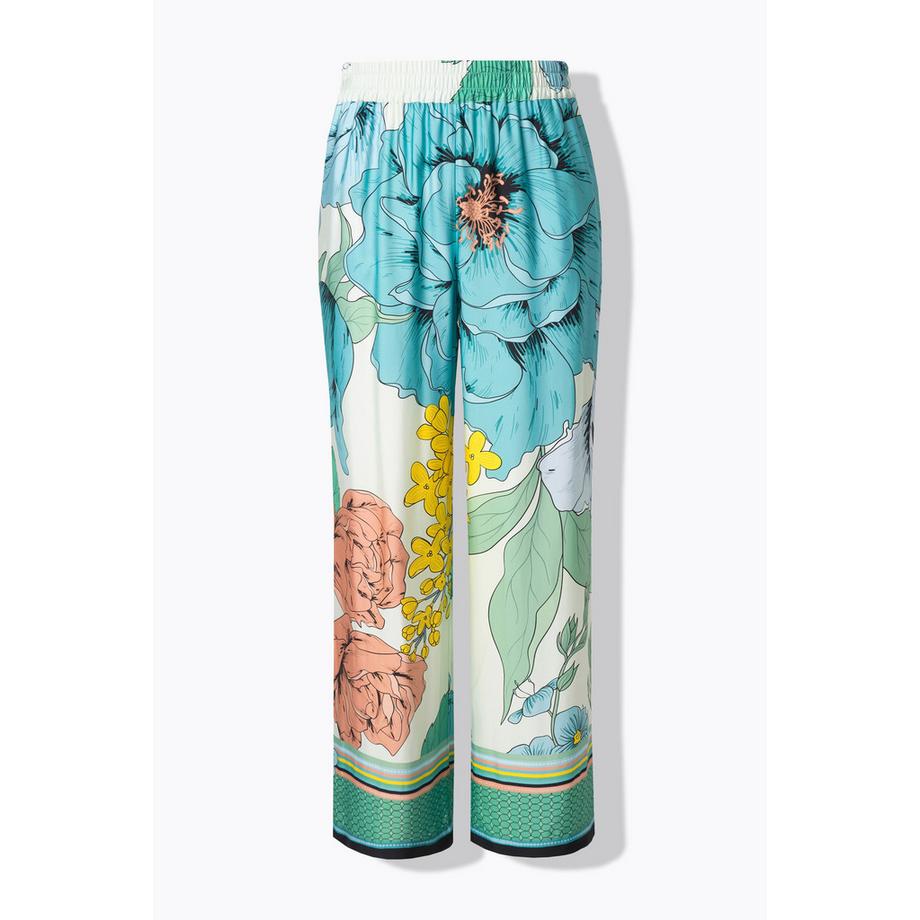 Ulla Popken Hose Blüten Weites Bein Elastikbund  