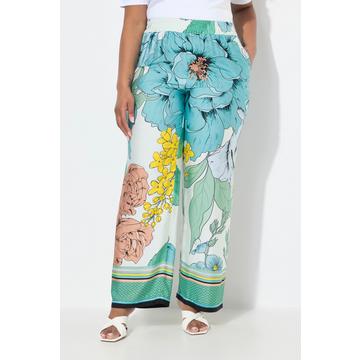 Pantalon, motif à fleurs, jambe large, taille élastique