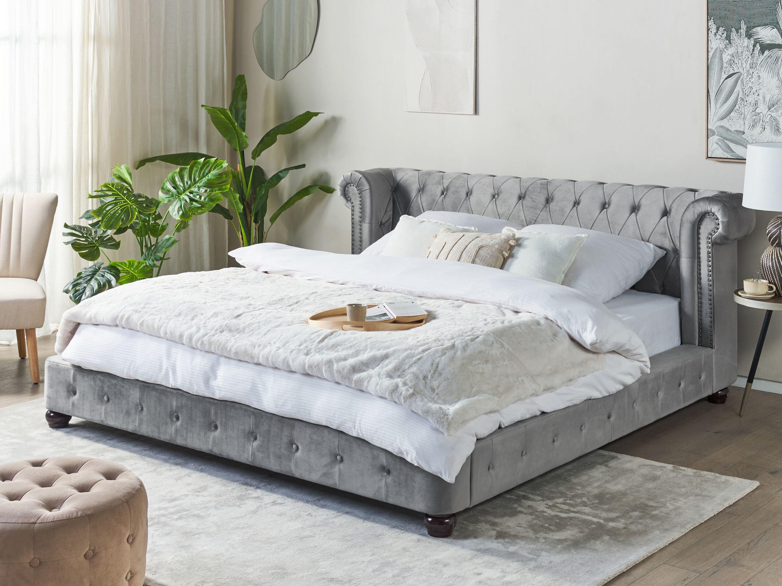 Beliani Letto con rete a doghe en Velluto Glamour CAVAILLON  