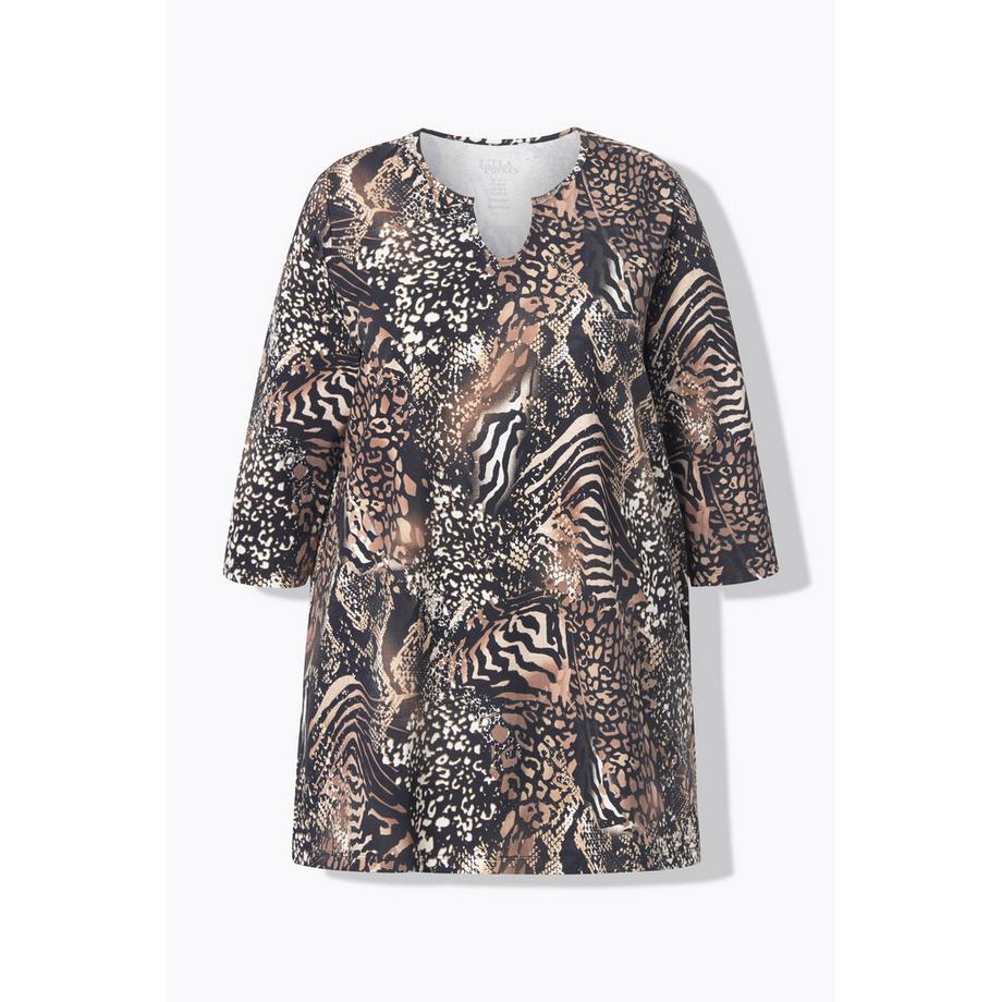 Ulla Popken T-shirt long Coupe évasée Col tunisien Manches 3/4  