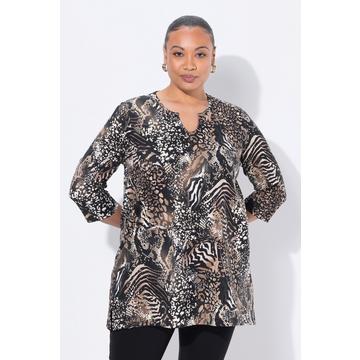 T-shirt long, col tunisien et manches 3/4, coupe évasée