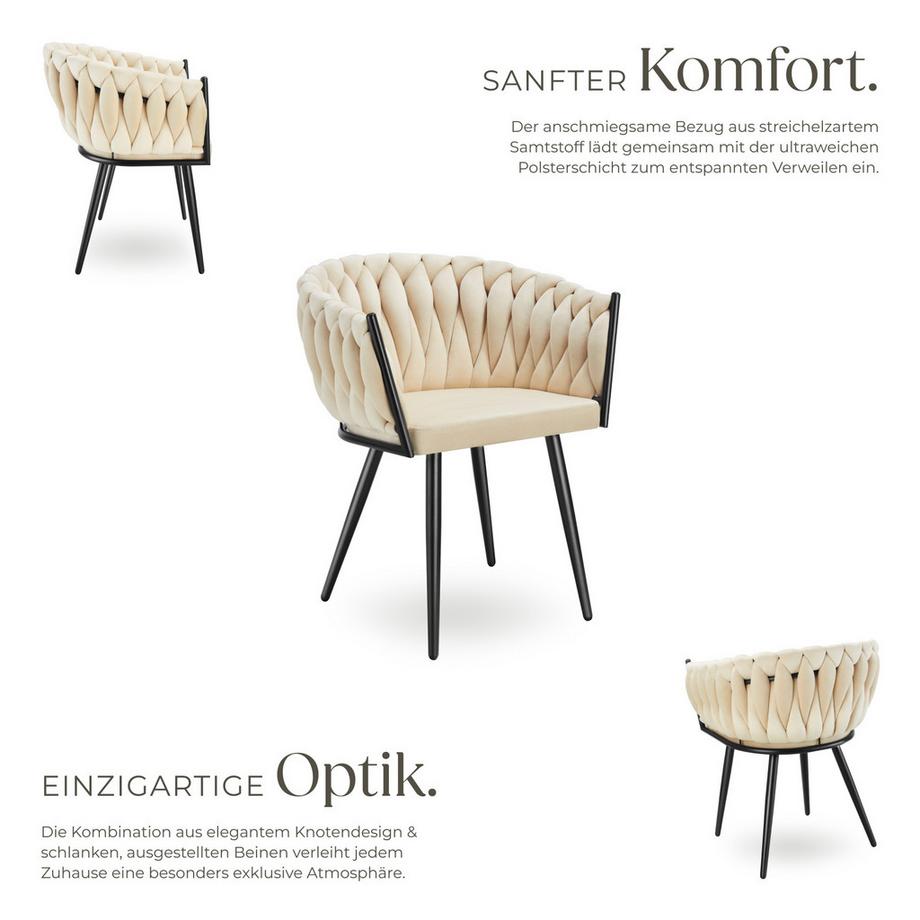 Tectake Set Esszimmerstuhl Astano gepolstert, mit Samtbezug, Knotendesign durchgehende Lehne  