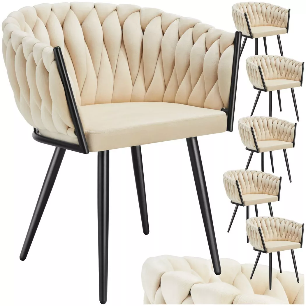 Tectake - Set de chaises salle à manger Astano velours design noué Lot 6 en sables -