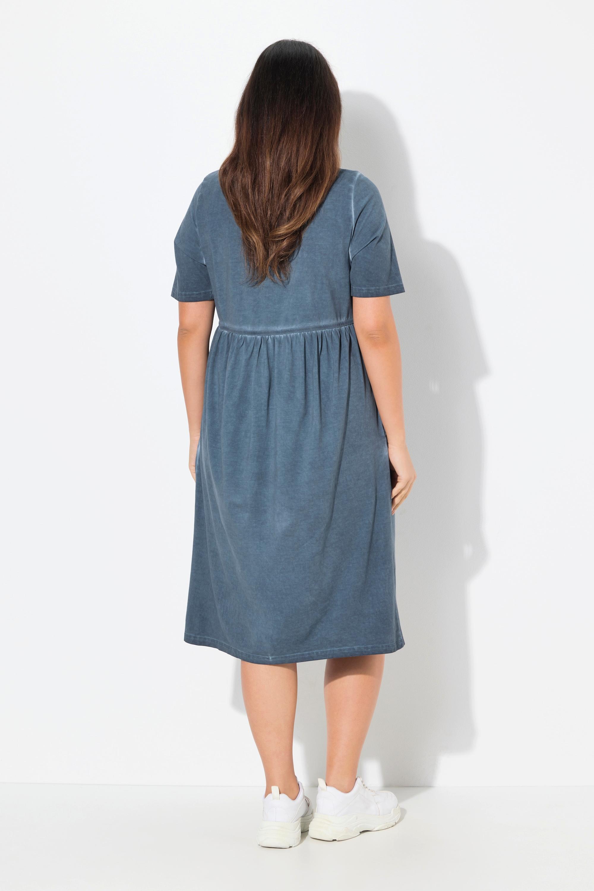 Ulla Popken Robe en jersey Coupe évasée Col V Manches courtes avec poches  