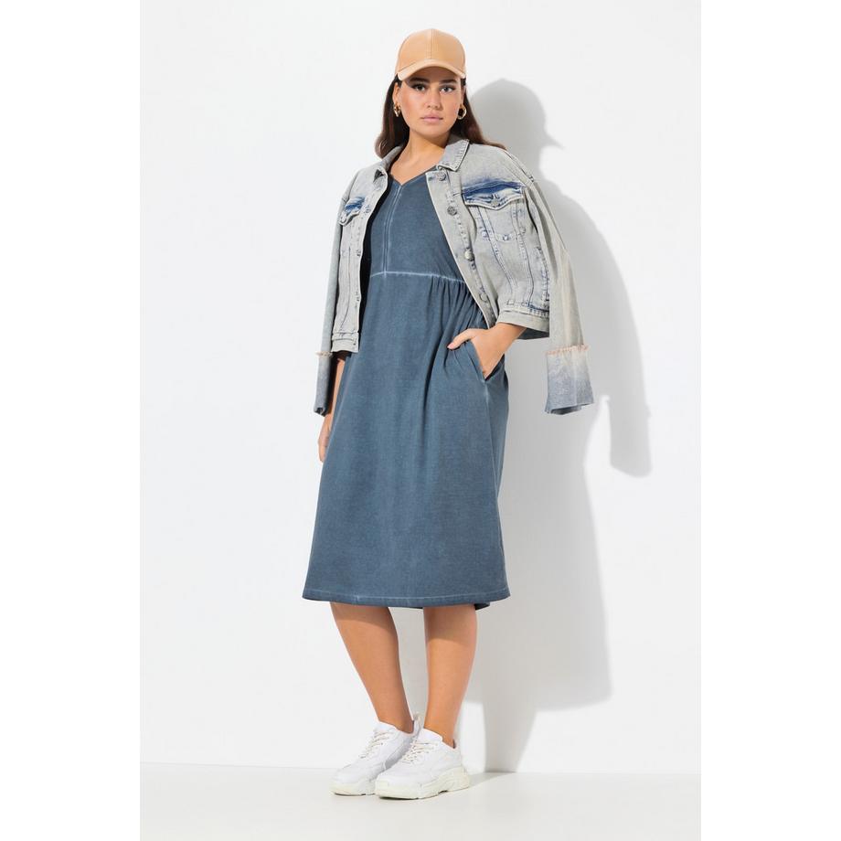 Ulla Popken Jerseykleid A-Linie V-Ausschnitt Halbarm mit Taschen  