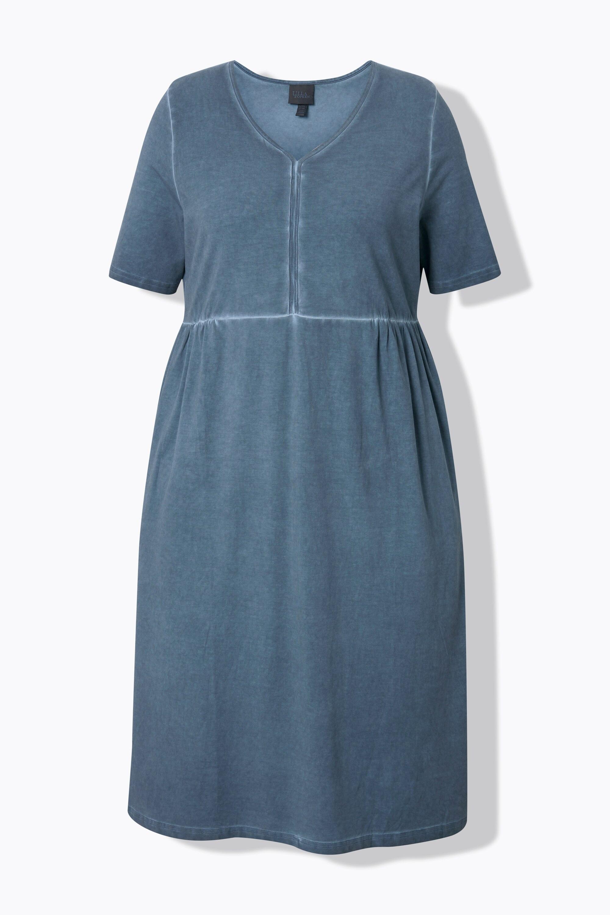 Ulla Popken Robe en jersey Coupe évasée Col V Manches courtes avec poches  