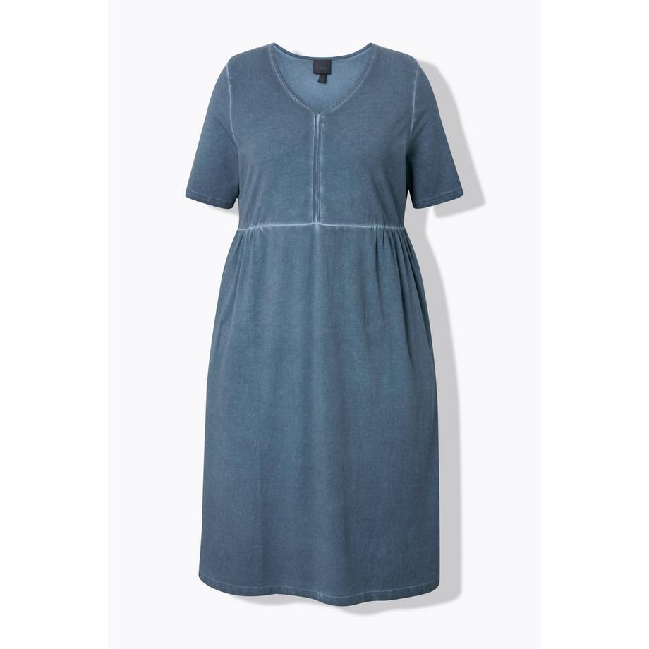 Ulla Popken Jerseykleid A-Linie V-Ausschnitt Halbarm mit Taschen  