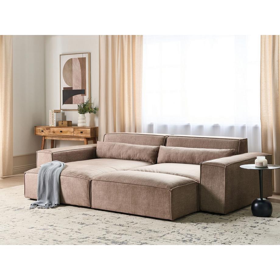 Beliani Ecksofa mit Ottomane aus Stoff  HELLNAR  