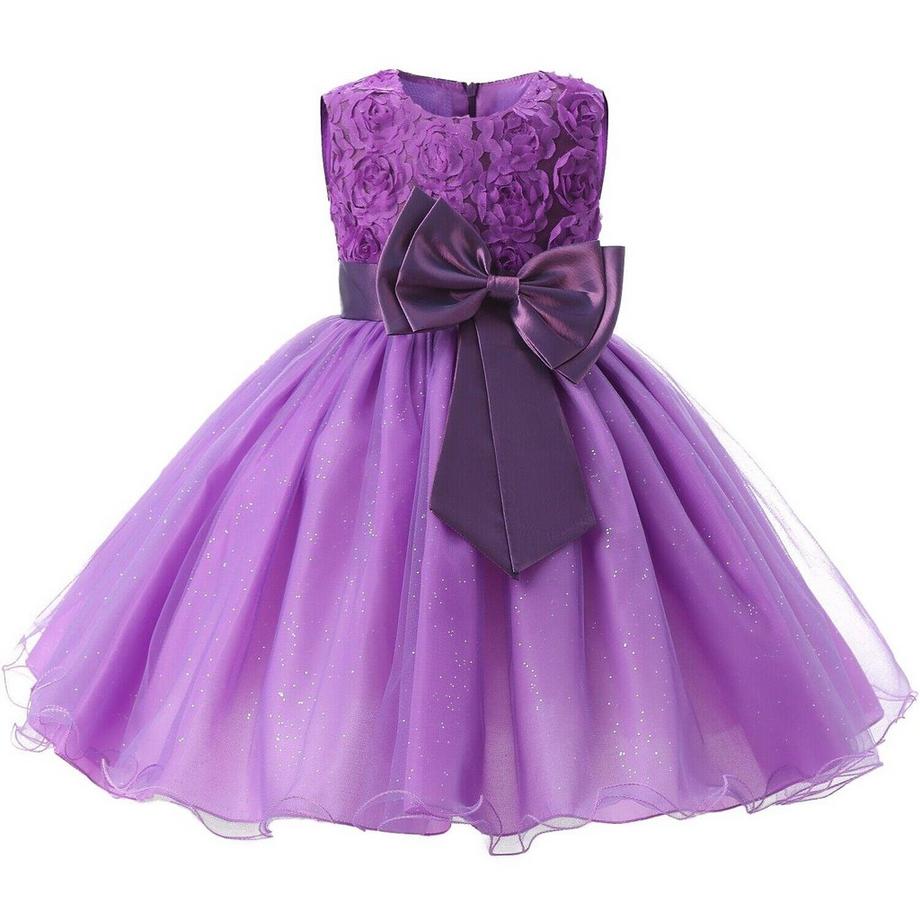 Abendkleid mit Schleife und Blumen - Violett (140)
