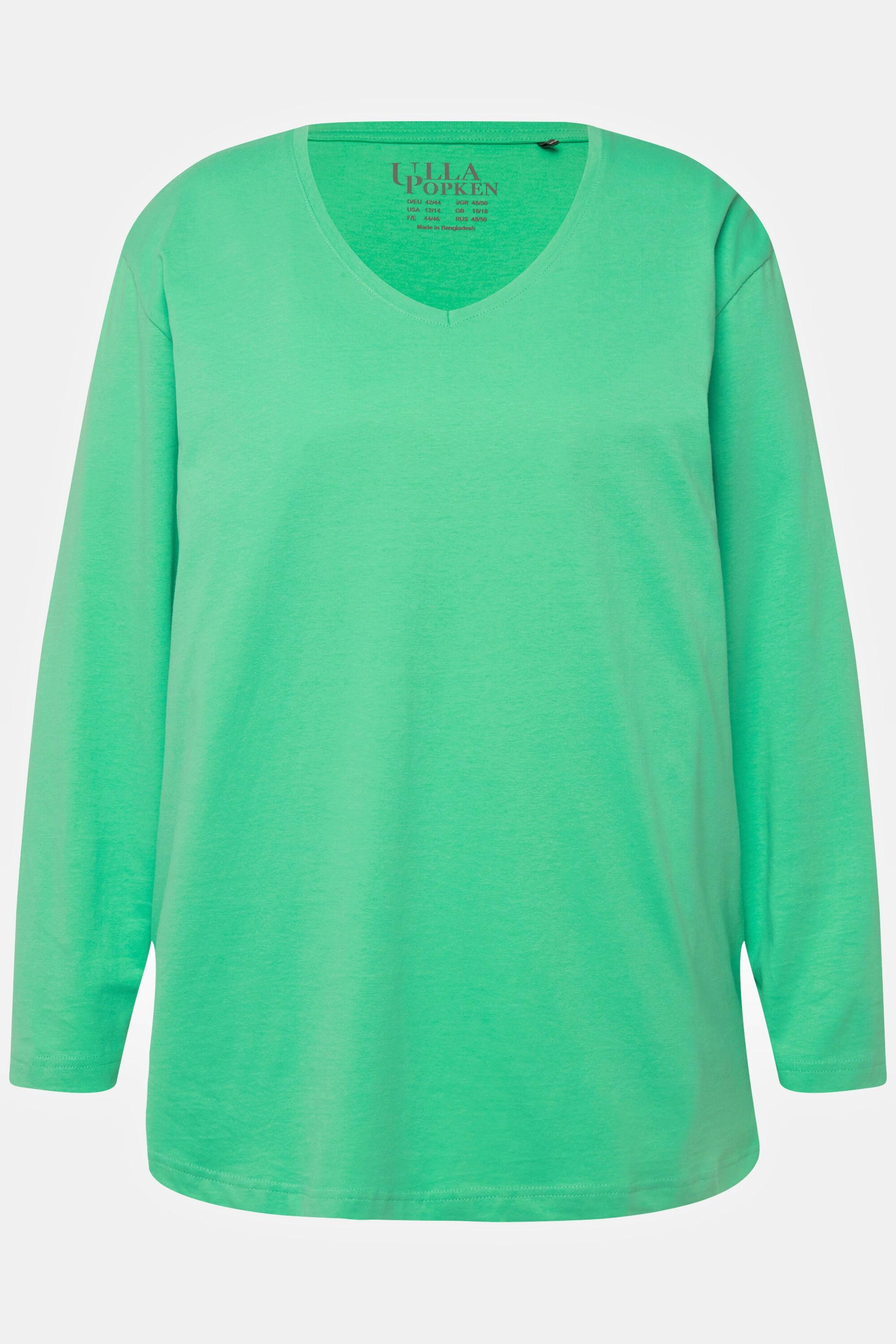 Ulla Popken  T-shirt coupe Relaxed Fit, col en V et manches longues 