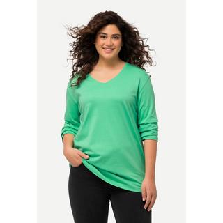 Ulla Popken  T-shirt coupe Relaxed Fit, col en V et manches longues 