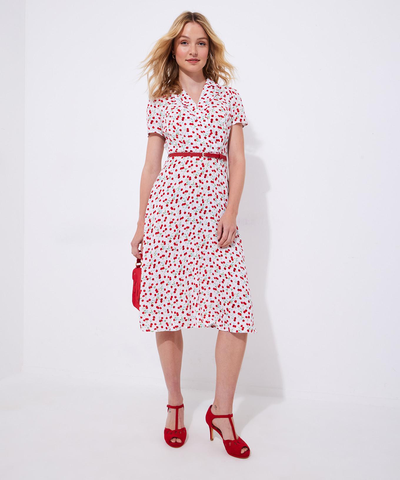 Joe Browns  PETITE Robe Midi Imprimé Cerises Taille à Nouer 