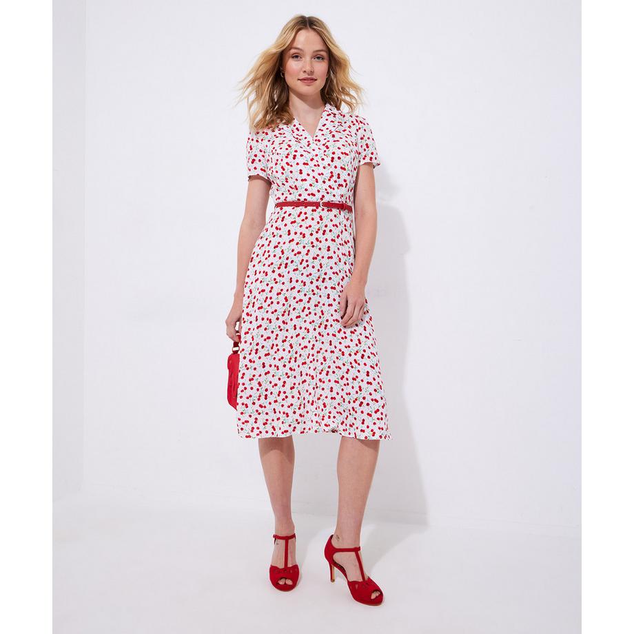 Joe Browns PETITE Kleid mit Kirschenmuster und Bindedetail Midi  