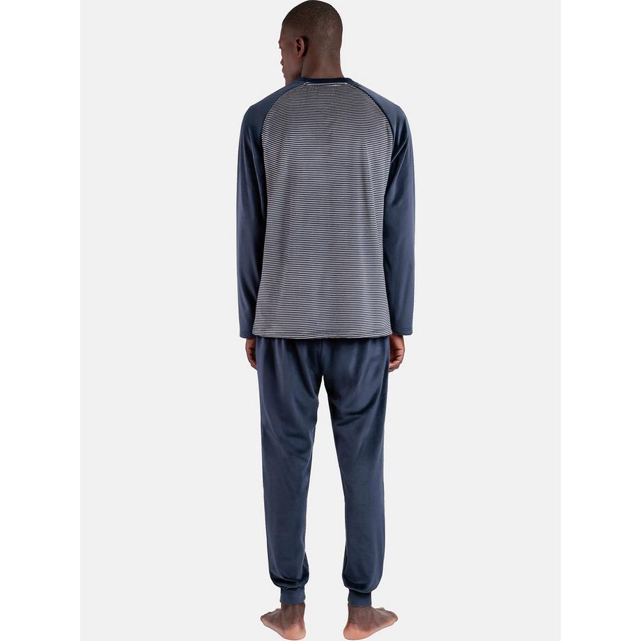 Admas Samt Pyjama Outfit Hose Top Langarm Basic Stripes  