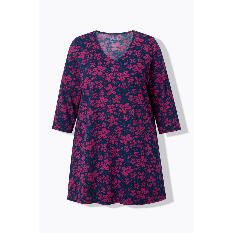 Ulla Popken Maglia lunga floreale taglio svasato scollo a V maniche 3/4  