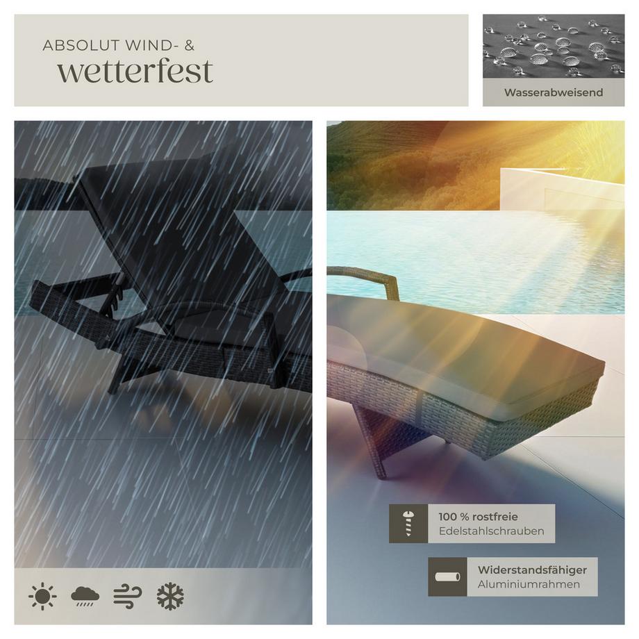 Tectake Aluminium Rattan Sonnenliege Océane wetterfest und UV-beständig 5-fach verstellbare Rückenlehne  