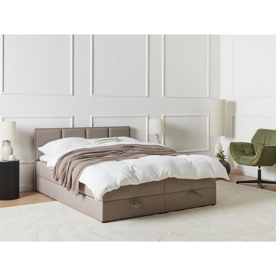 Beliani Lit boxspring avec rangement en Tissu  BARONET  