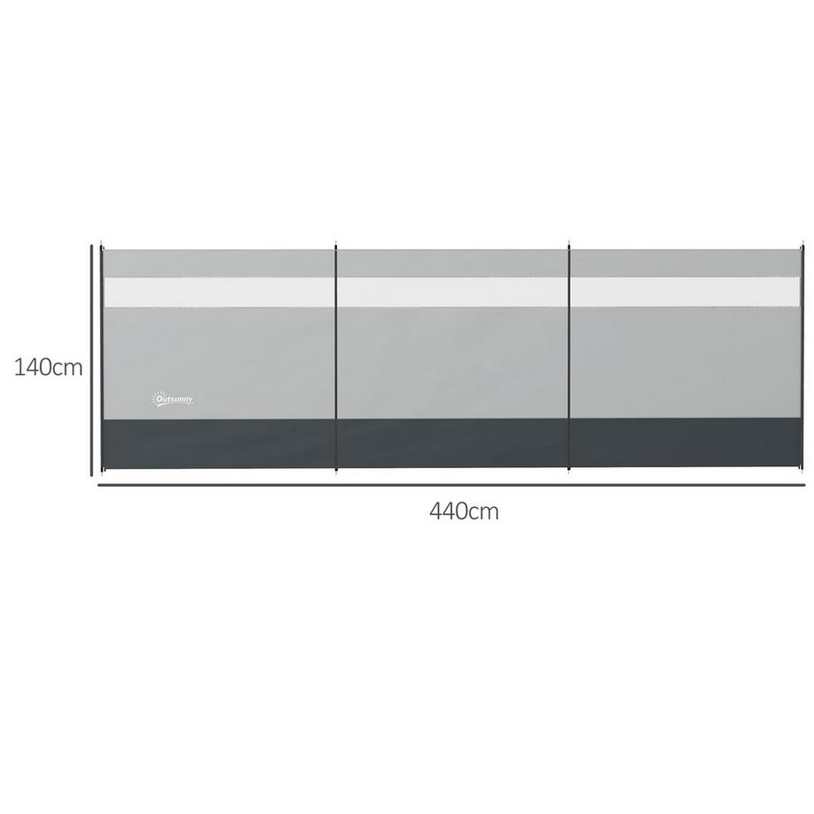 Northio  Windschutz faltbar Camping Sichtschutz mit Lichtquellenfenster Heringen Seilen Windfang Zaun Strandwindschutz Strandschutz für Camping Garten, Strand, Terrasse 440 x 140 cm Grau Aosom 