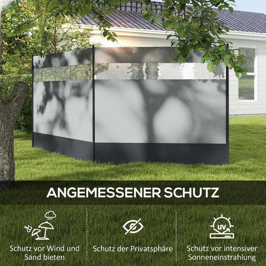 Northio  Windschutz faltbar Camping Sichtschutz mit Lichtquellenfenster Heringen Seilen Windfang Zaun Strandwindschutz Strandschutz für Camping Garten, Strand, Terrasse 440 x 140 cm Grau Aosom 