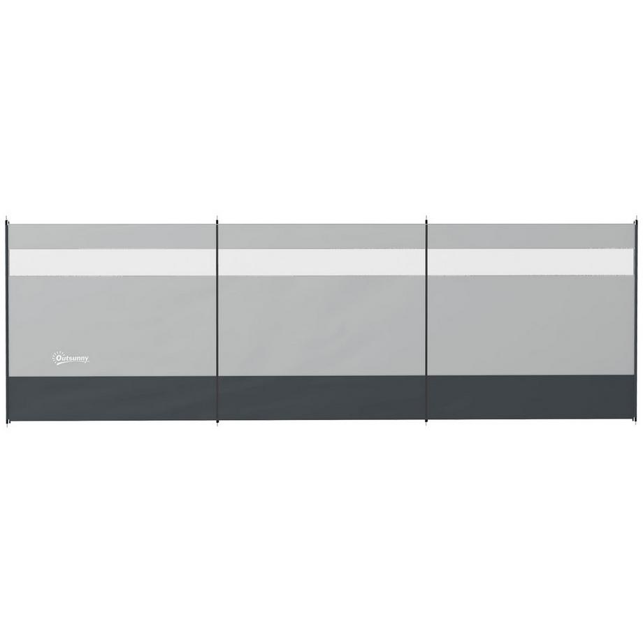 Windschutz faltbar Camping Sichtschutz mit Lichtquellenfenster Heringen Seilen Windfang Zaun Strandwindschutz Strandschutz für Camping Garten, Strand, Terrasse 440 x 140 cm Grau Aosom