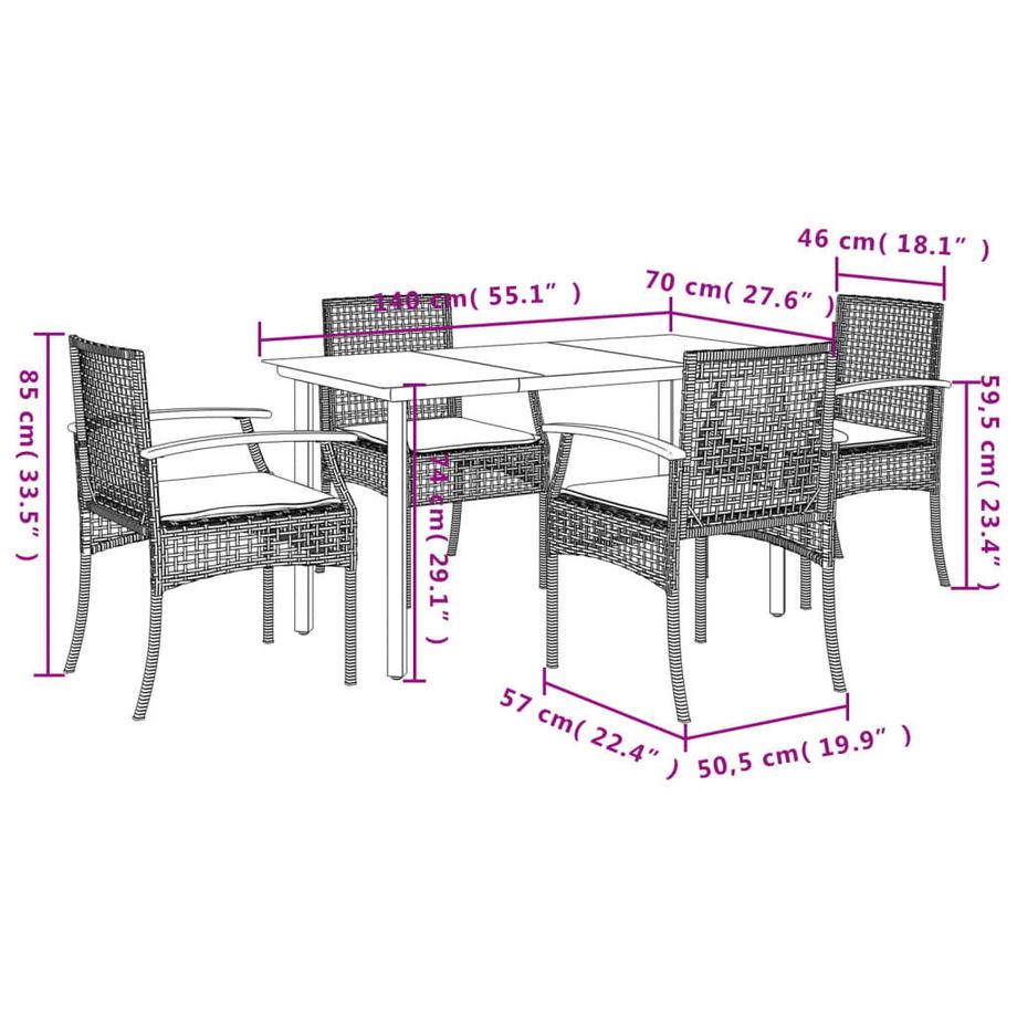 VidaXL Ensemble de salle à manger de jardin rotin synthétique  