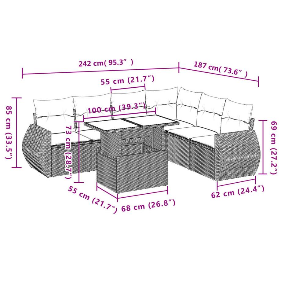 VidaXL set divano da giardino Polirattan  