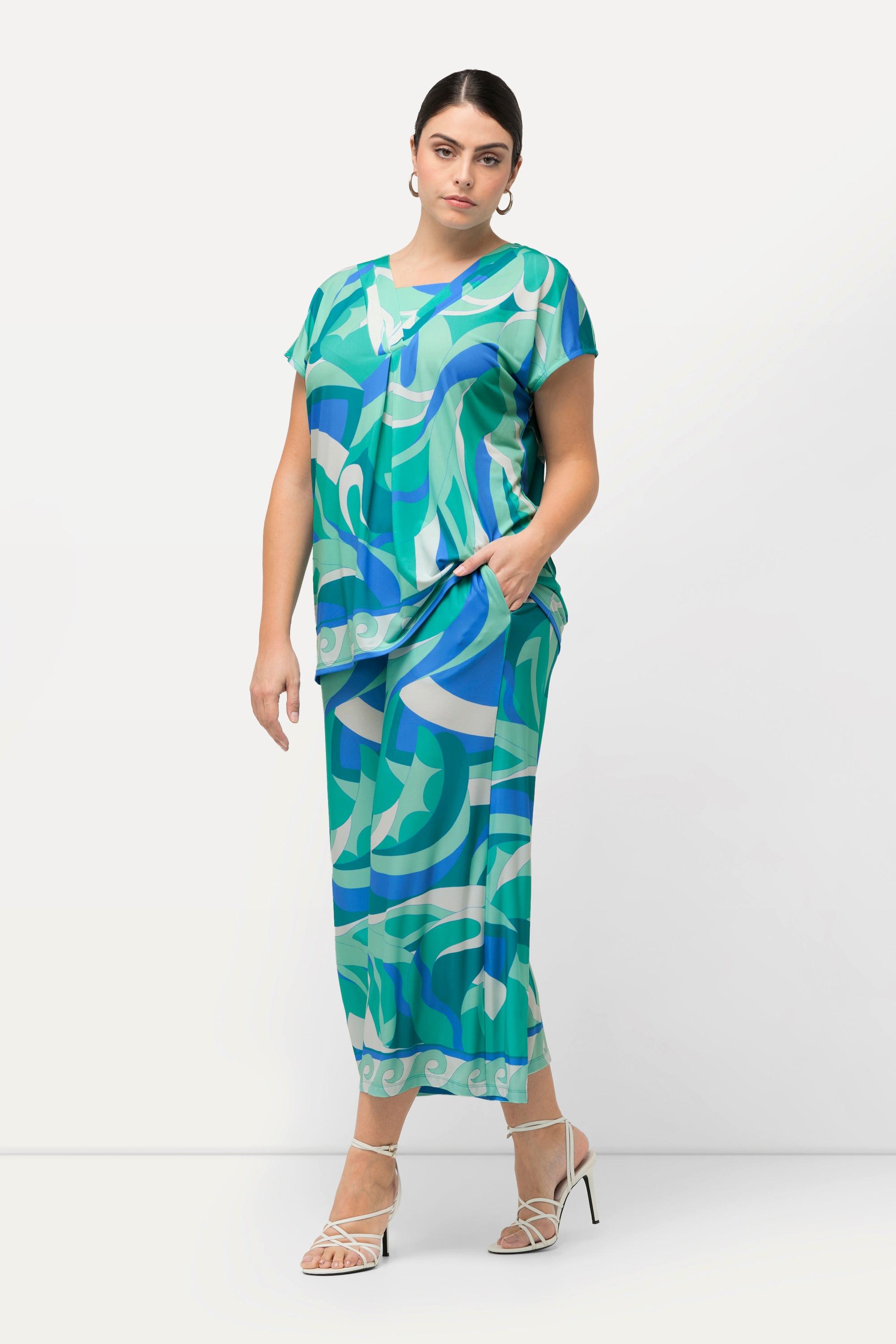 Ulla Popken Culotte Jersey Lunghezza Polpaccio Gamba Larga Vita Elastica  