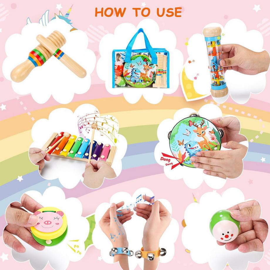 Activity-board  Instruments de musique pour enfants, jouets musicaux pour enfants avec xylophone, jouet en bois à percussion, batterie à percussion rythmique 