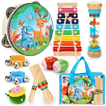 Instruments de musique pour enfants, jouets musicaux pour enfants avec xylophone, jouet en bois à percussion, batterie à percussion rythmique