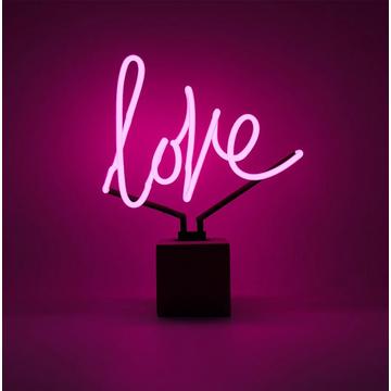 Lampe de table en verre néon avec socle en béton - Love
