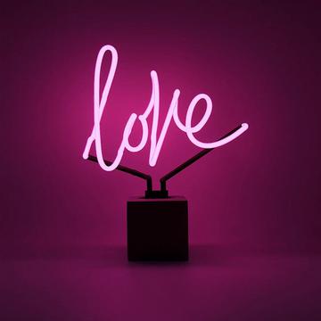 Glas Neon Tischlampe mit Betonsockel - Love