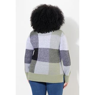 Ulla Popken  Pullover con design a quadri, collo alto e maniche lunghe 