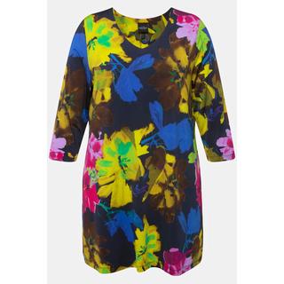 Ulla Popken  Maglia in tessuto fluente con fiori, scollo a V e maniche a 3/4 