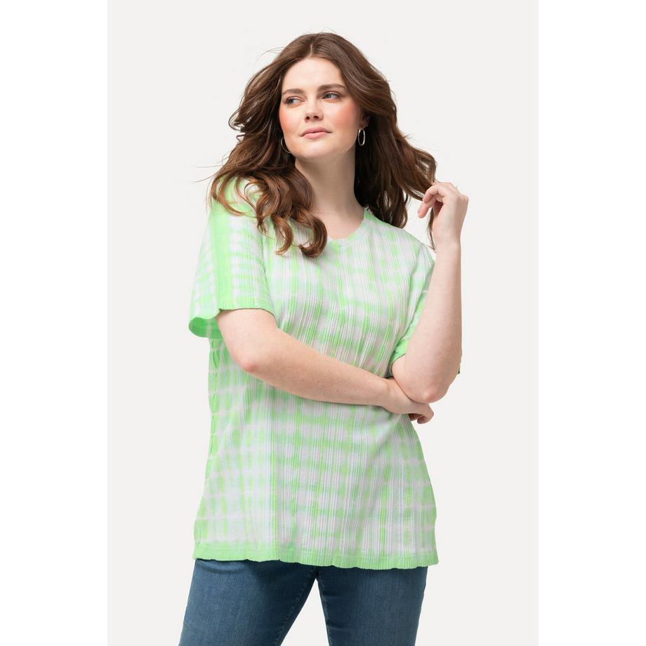 Ulla Popken T-shirt Imprimé Batik Texturé Col V Manches Courtes  