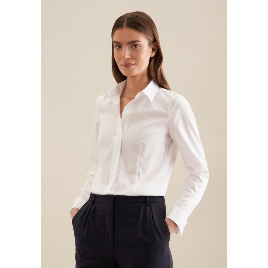 Klassische Bluse Uni Langarm Kragen