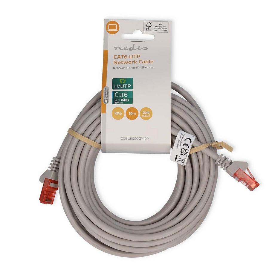 Nedis  Cavo di rete CAT6 | RJ45 maschio | RJ45 maschio | U/UTP | 10,0 m | Rotondo | PVC | Grigio | Etichetta 