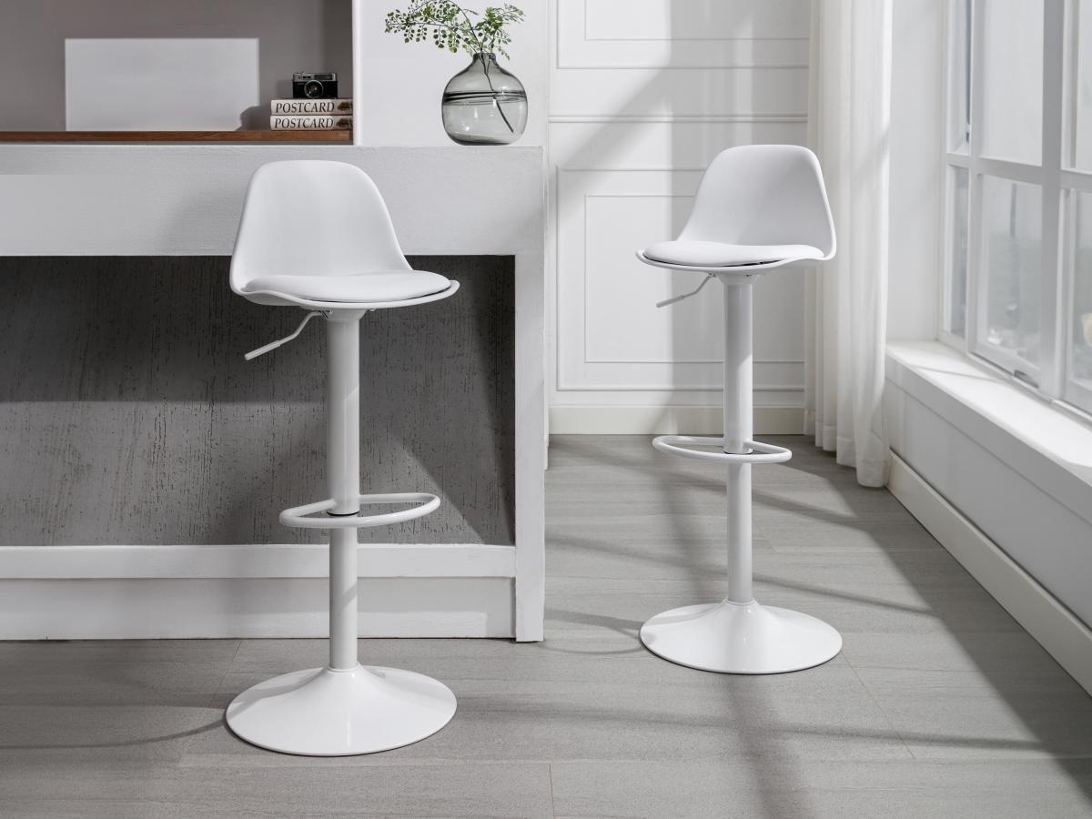 Vente-unique Lot de 2 tabourets de bar en polypropylène et métal - Hauteur réglable - Blanc - XAFY  